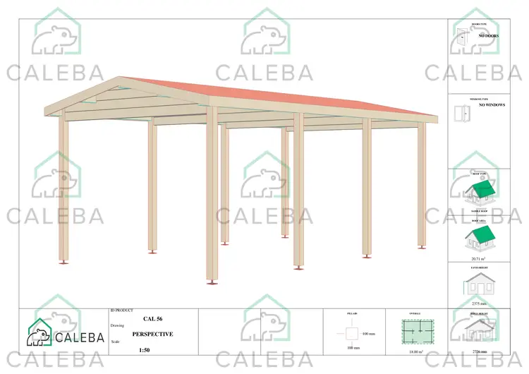 Tettoia auto di legno 18 m², lato A/C