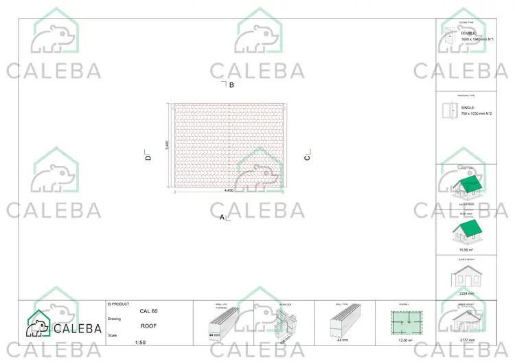Casetta in legno GIULIA 12 m², pianta copertura