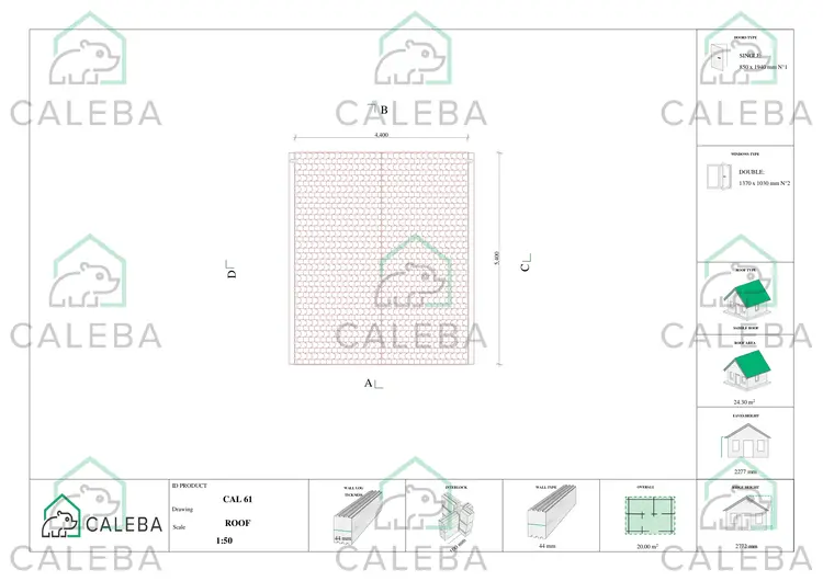 Casetta in legno ANITA 20 m², pianta copertura