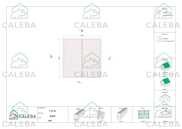 Casa in legno da giardino ANNA 16 m², pianta copertura