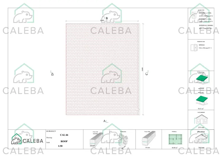 Casa di legno AURELIA 48 m², pianta copertura