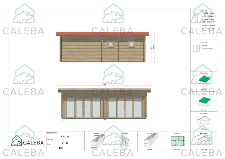 Casa di legno AURELIA 48 m², lati A/B