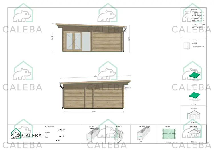 Casa di legno AURELIA 48 m², lati C/D