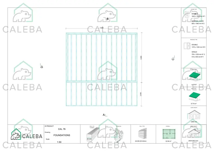 Casa coibentata con 3 stanze ISOBEL 52.64 m², piano fondazione