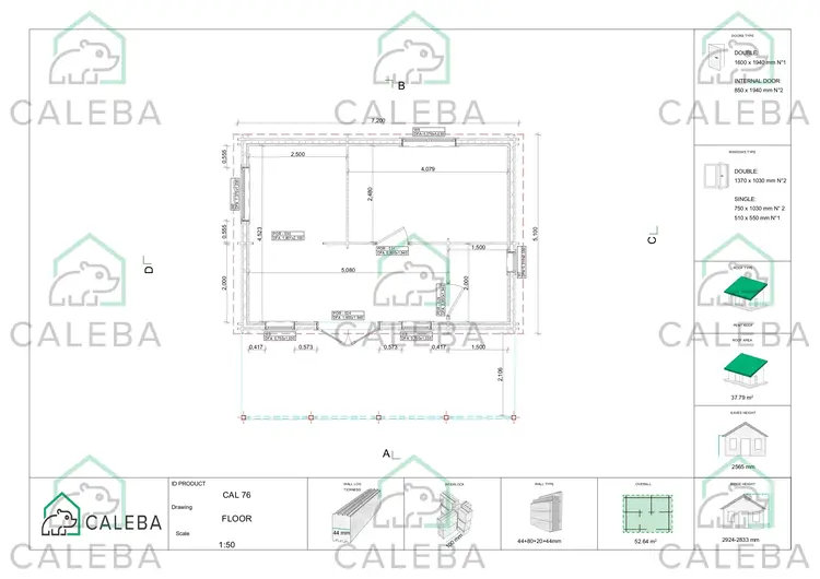 Casa coibentata con 3 stanze ISOBEL 52.64 m², planimetria