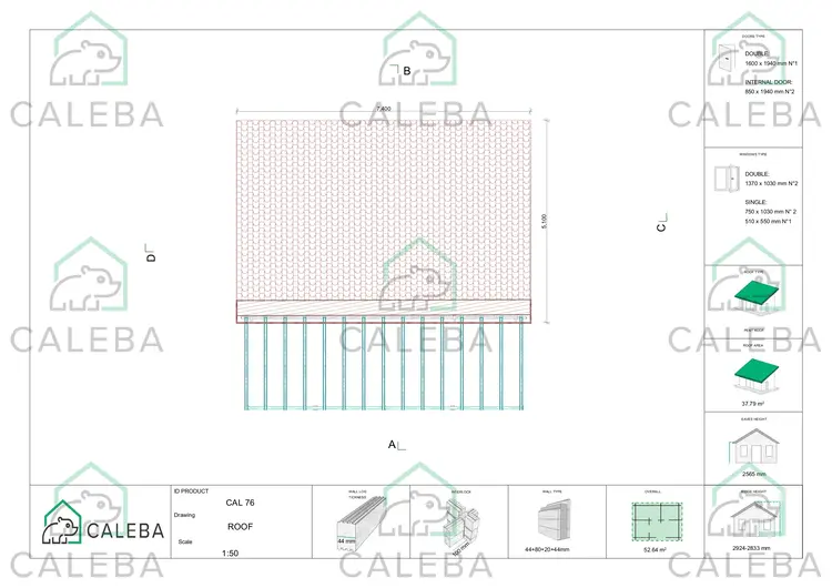 Casa coibentata con 3 stanze ISOBEL 52.64 m², pianta copertura