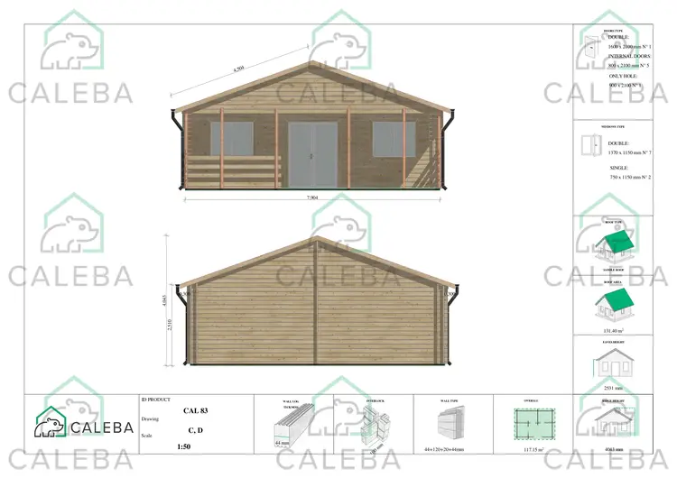 Casa prefabbricata in legno 116 m² FIRENZE, lati C/D