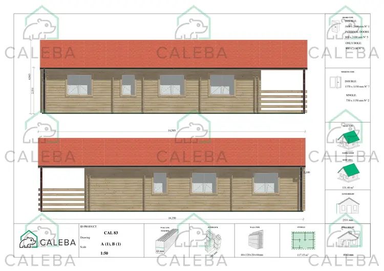 Casa prefabbricata in legno 116 m² FIRENZE, lati A/B