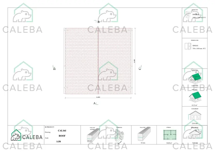 Casa di legno MATILDE 36 m², pianta copertura