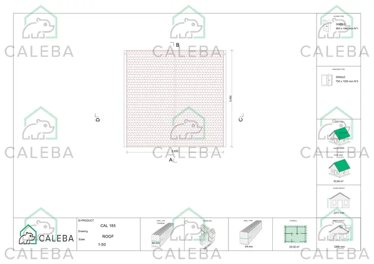 Casetta in legno CHIARA 25 m², pianta copertura
