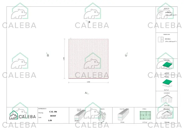 Casetta da giardino SIBILLA 15.75 m², pianta copertura
