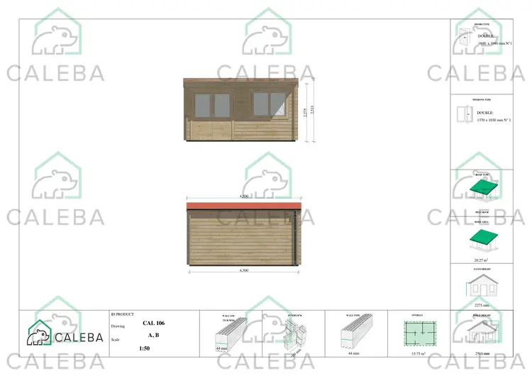 Casetta da giardino SIBILLA 15.75 m², lati A/B