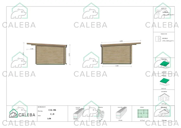 Casetta da giardino SIBILLA 15.75 m², lati C/D