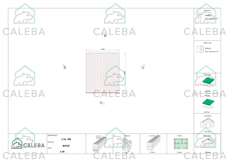 Casa in legno da giardino SOLA 9 m², pianta copertura