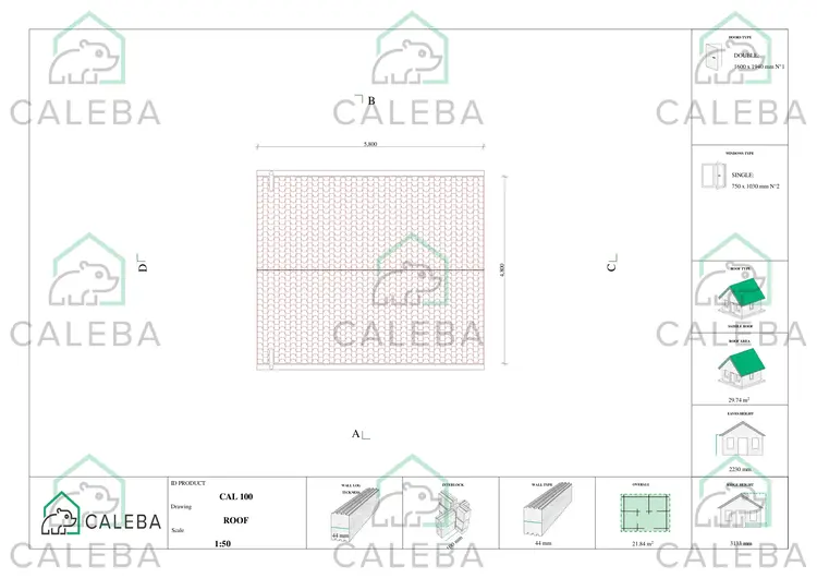 Casetta da giardino CLARA 22 m², pianta copertura