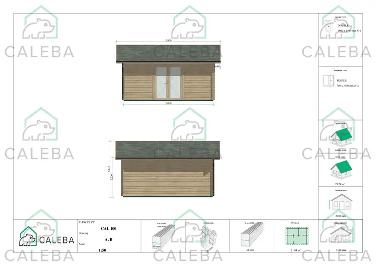 Casetta da giardino CLARA 22 m², lati A/B