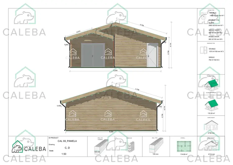 Casa abitabile con incastro a coda di rondine PAMELA, lati C/D