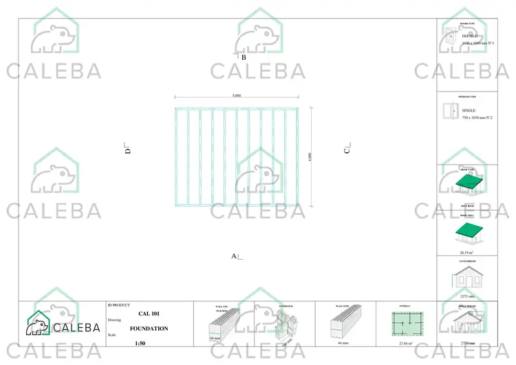 Casetta in legno GLORIA 22 m², piano fondazione