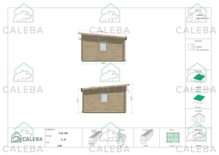 Casetta in legno GLORIA 22 m², lati C/D