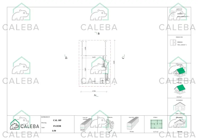 Casetta in legno AURORA con legnaia 12.73 m², planimetria