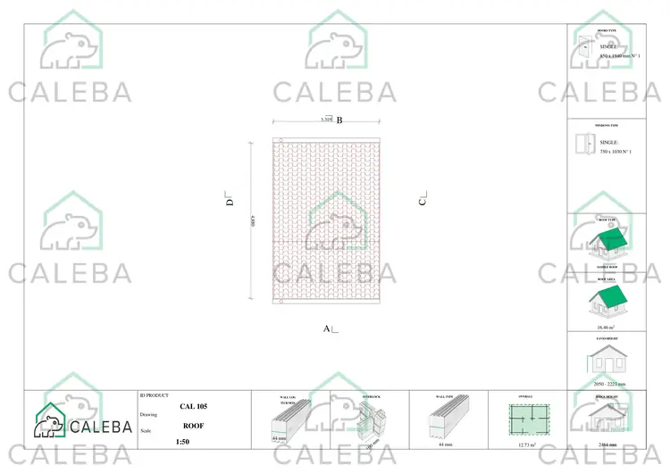 Casetta in legno AURORA con legnaia 12.73 m², pianta copertura