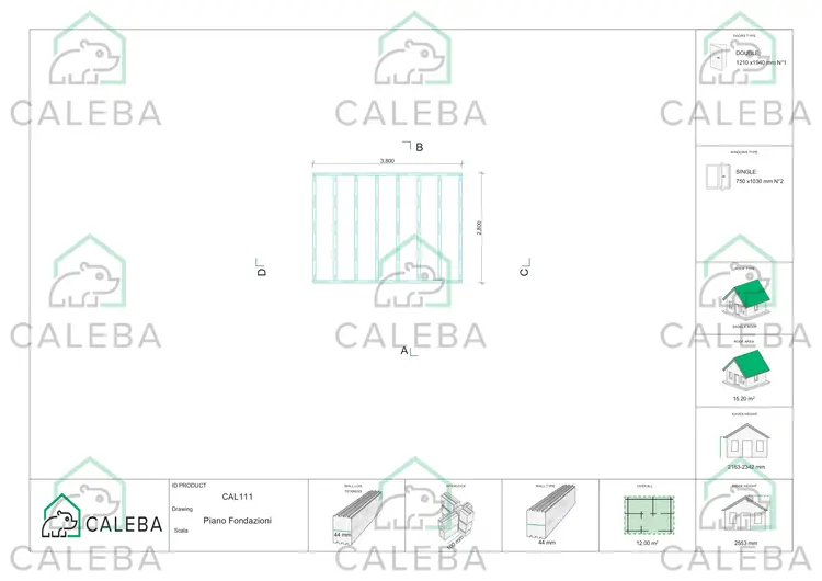 Casetta in legno AZZURRA 12 m², piano fondazione