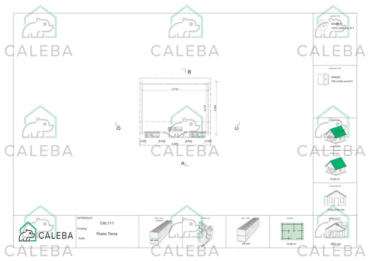 Casetta in legno AZZURRA 12 m², planimetria