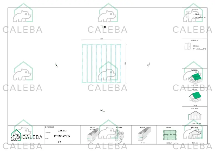 Casetta in legno AZZURRA 16 m², piano fondazione