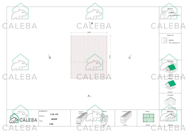 Casetta in legno AZZURRA 16 m², pianta copertura