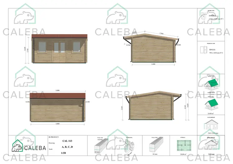 Casetta da giardino AZZURRA 20 m², lati A/B/C/D