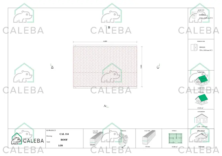 Casa in legno da giardino AZZURRA 18 m², pianta copertura
