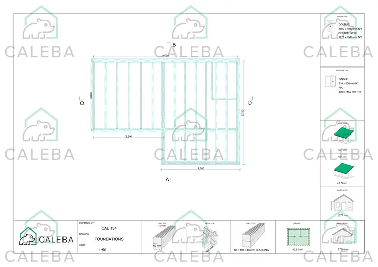 Casa di legno coibentata con cladding SOLEIL 42.81 m², piano fondazione 