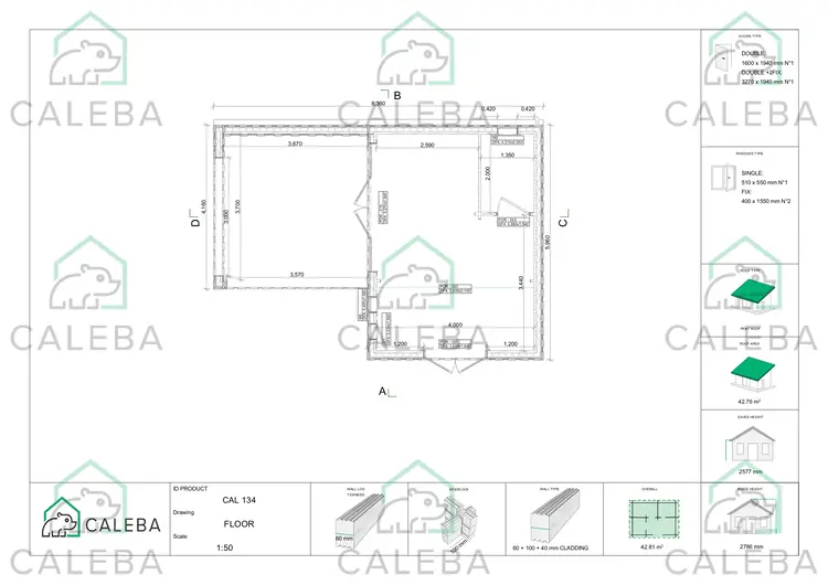 Casa di legno coibentata con cladding SOLEIL 42.81 m², planimetria