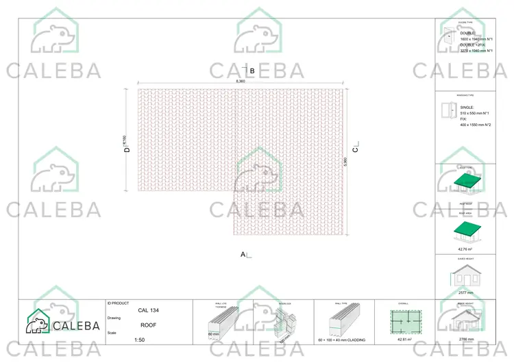 Casa di legno coibentata con cladding SOLEIL 42.81 m², pianta copertura