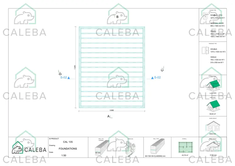 Casa coibentata in legno con mezzanino MAGGIE, piano fondazione