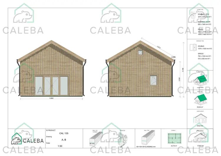 Casa coibentata in legno con mezzanino MAGGIE, lati A/B