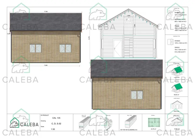 Casa coibentata in legno con mezzanino MAGGIE, lati C/D