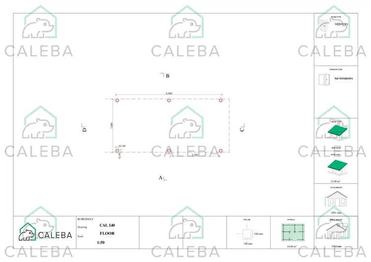 Tettoia di legno 3x6 mono falda 18 m², planimetria