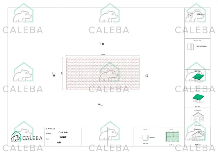 Tettoia di legno 3x6 mono falda 18 m², pianta copertura