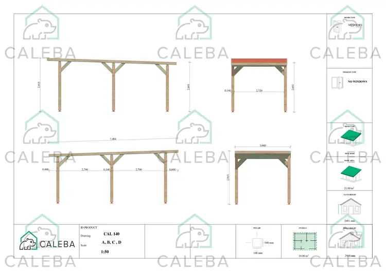 Tettoia di legno 3x6 mono falda 18 m², lati A/B/C/D