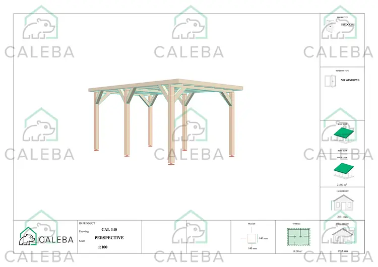 Tettoia di legno 3x6 mono falda 18 m², lati A/D