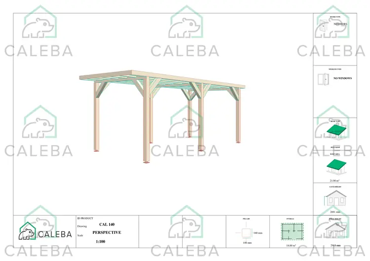 Tettoia di legno 3x6 mono falda 18 m², lati A/C