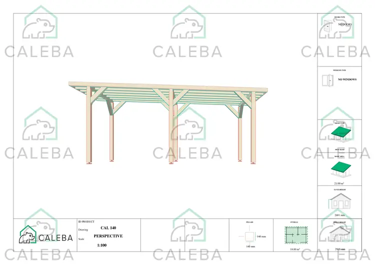 Tettoia di legno 3x6 mono falda 18 m², lato C