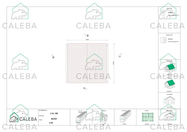 Casa in legno da giardino CHIARA 16 m², pianta copertura