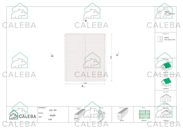 Casetta in legno CHIARA 20 m², pianta copertura