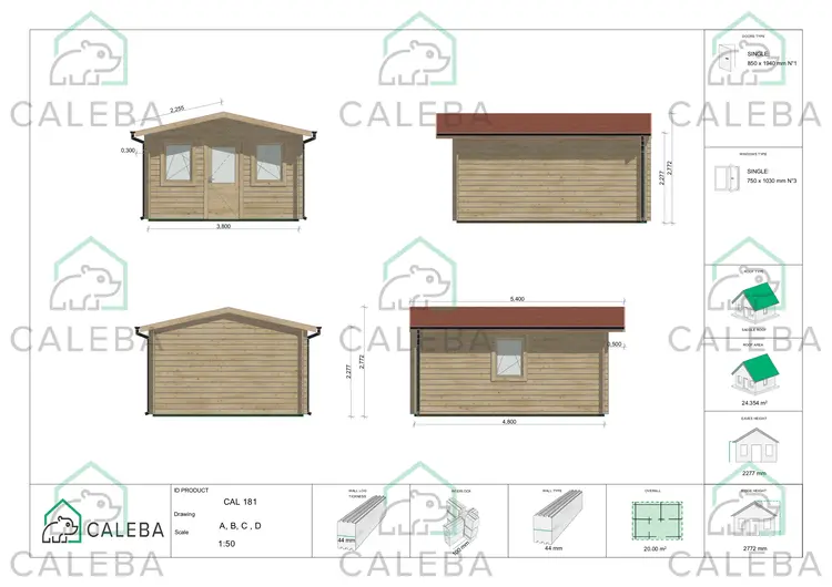Casetta in legnoo CHIARA 20 m², lati A/B/C/D