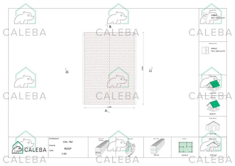 Casetta da giardino CHIARA 24 m², pianta copertura