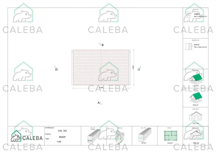 Casetta da giardino CHIARA 15 m², pianta copertura