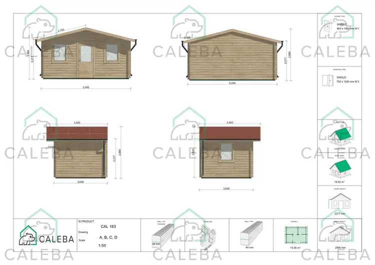 Casetta da giardino CHIARA 15 m², lati A/B/C/D