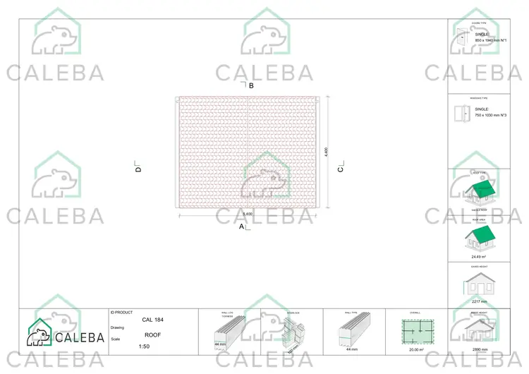 Casa in legno da giardino CHIARA 20 m², pianta copetura